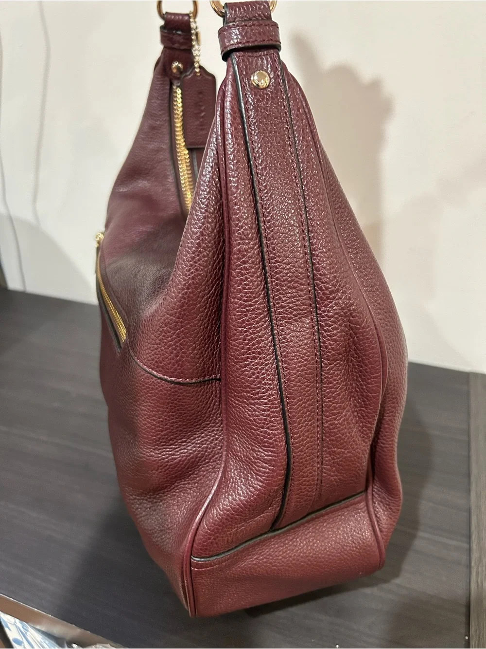 COACH Burgundy Harley Hobo Shoulder Bag Pebble Leather EUC - Picture 8 of 12